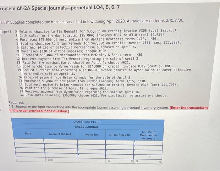 please help with this as soon as possible blem All-2A Special journals-perpetual