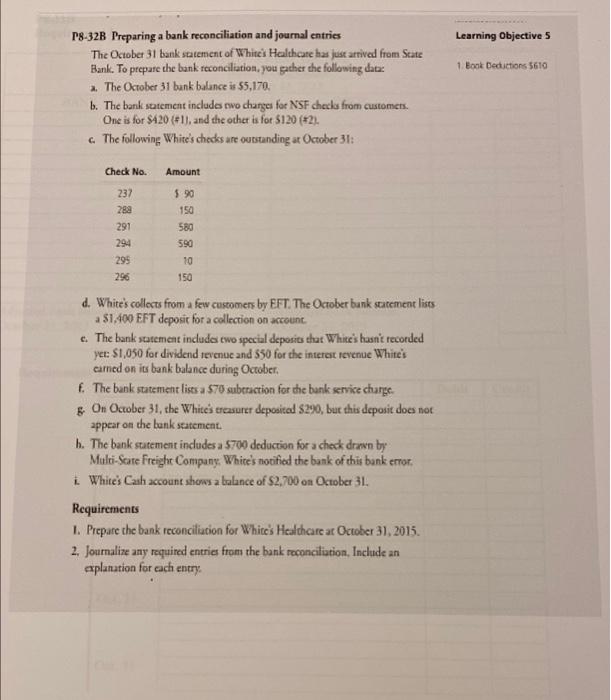  Learning Objective 5 1 Book Bectuctions 5610 18-32B Preparing a bank