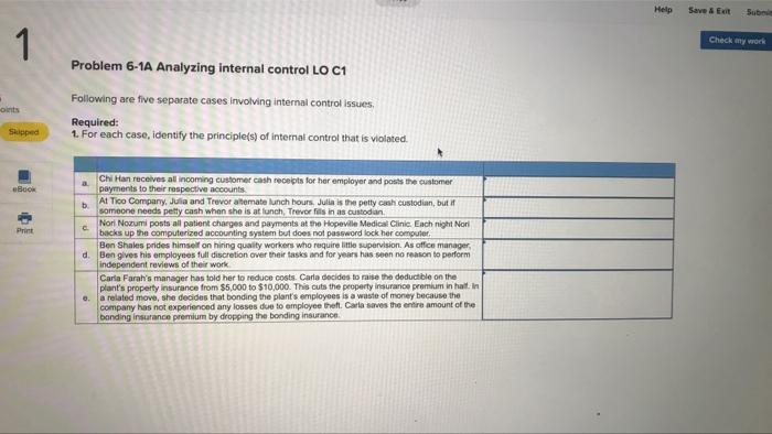  Help Save & Edt Sub 1 Check any work Problem 6-1A