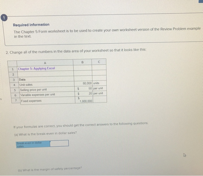  Required information The Chapter 5 Form worksheet is to be used