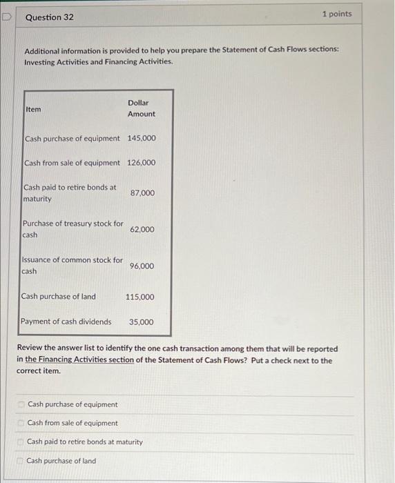 you prepare the Statement of Cash Flows sections: Investing Activities and Financing