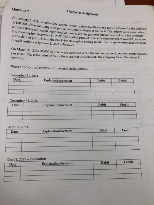  Question 2 Chapter 15 Assignment On January 1, 2021, Braeben Inc,