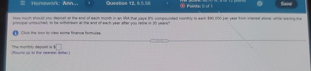  E Homework: Ann... DOT 12 points Question 12, 8,5.56 Points: 0