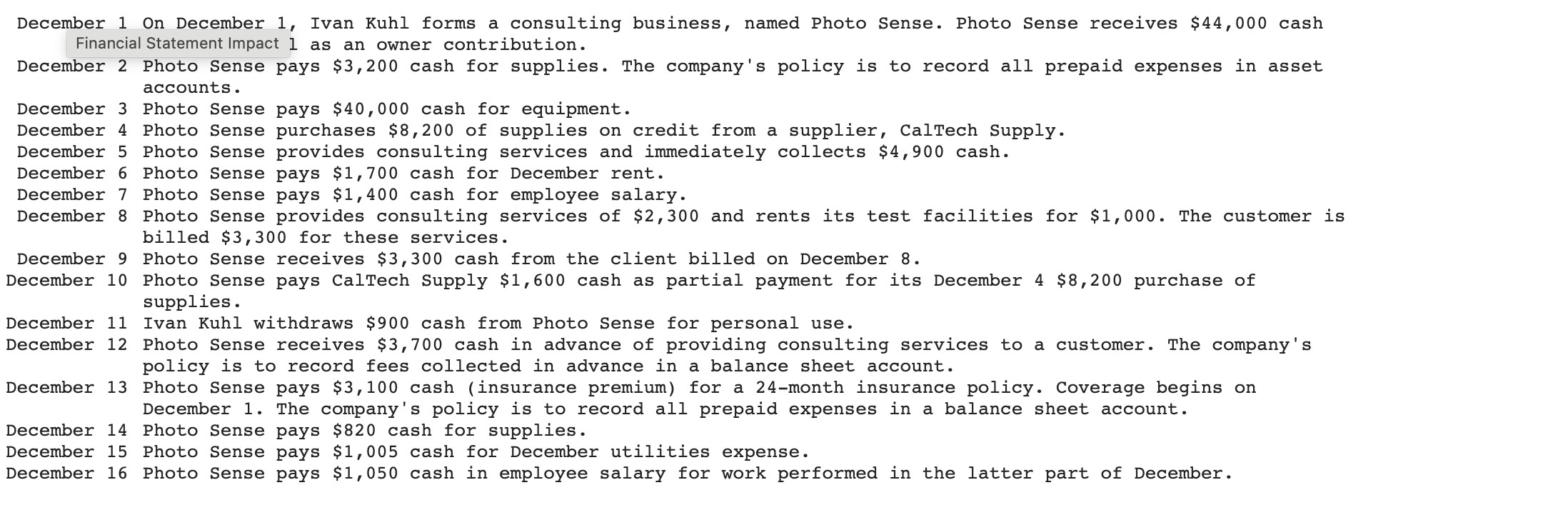 Need the Financial Statement Impact filled out December 1 on December 1,