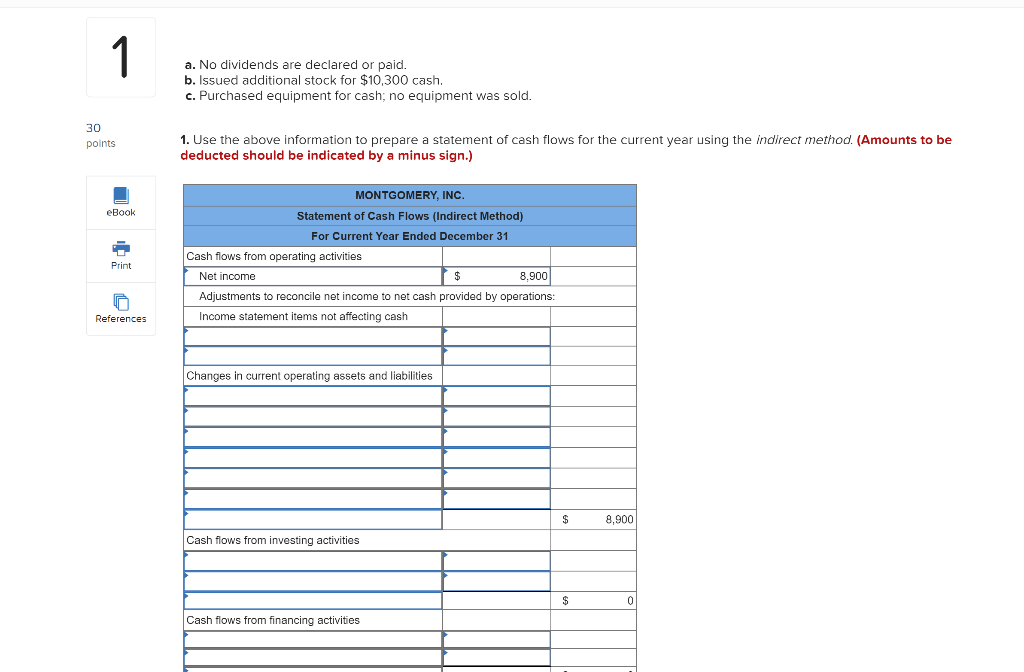 Preparing statement of cash flows LO P2, P3 30 points Prior Year