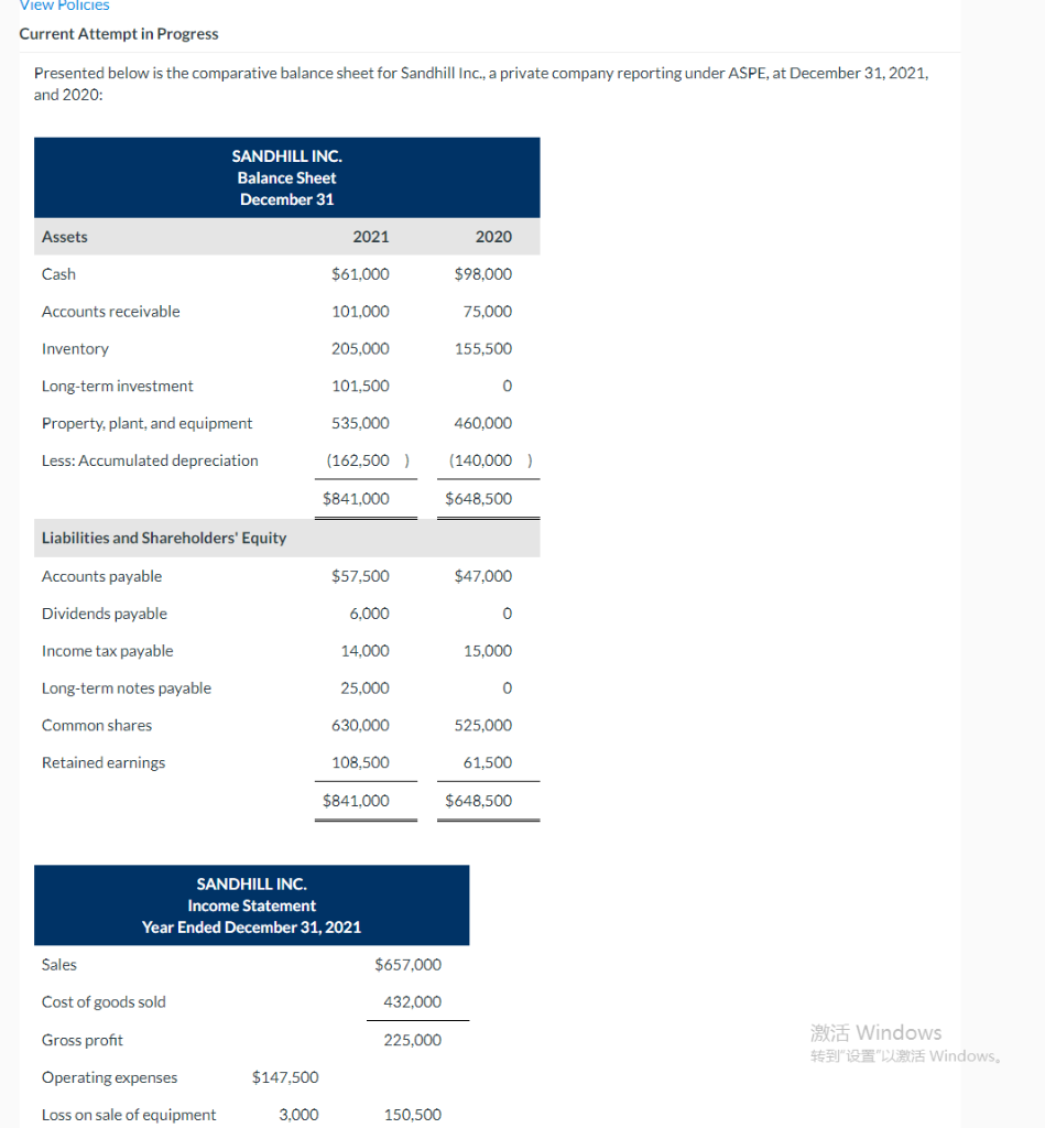  View Policies Current Attempt in Progress Presented below is the comparative