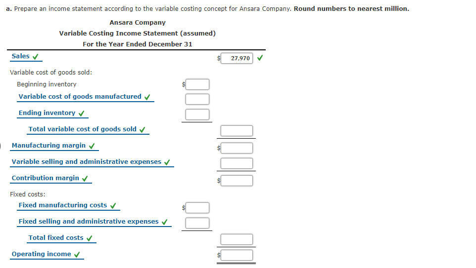 recent income statement of Ansara Company for the year ended December 31: