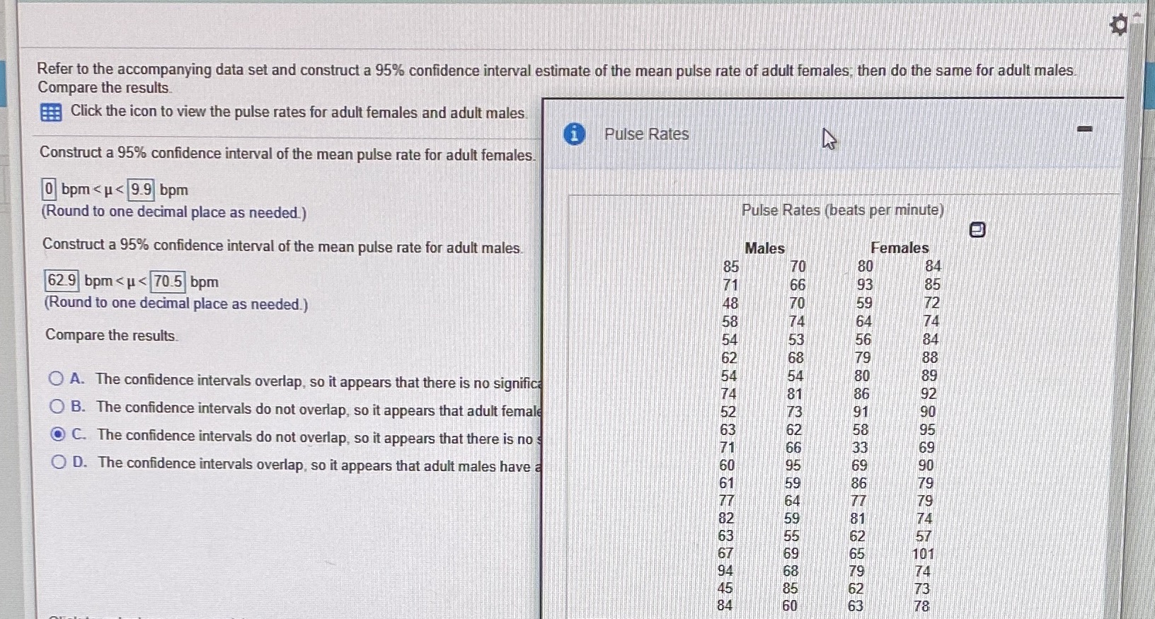 Question 2 Refer to the accompanying data set and construct a 95%