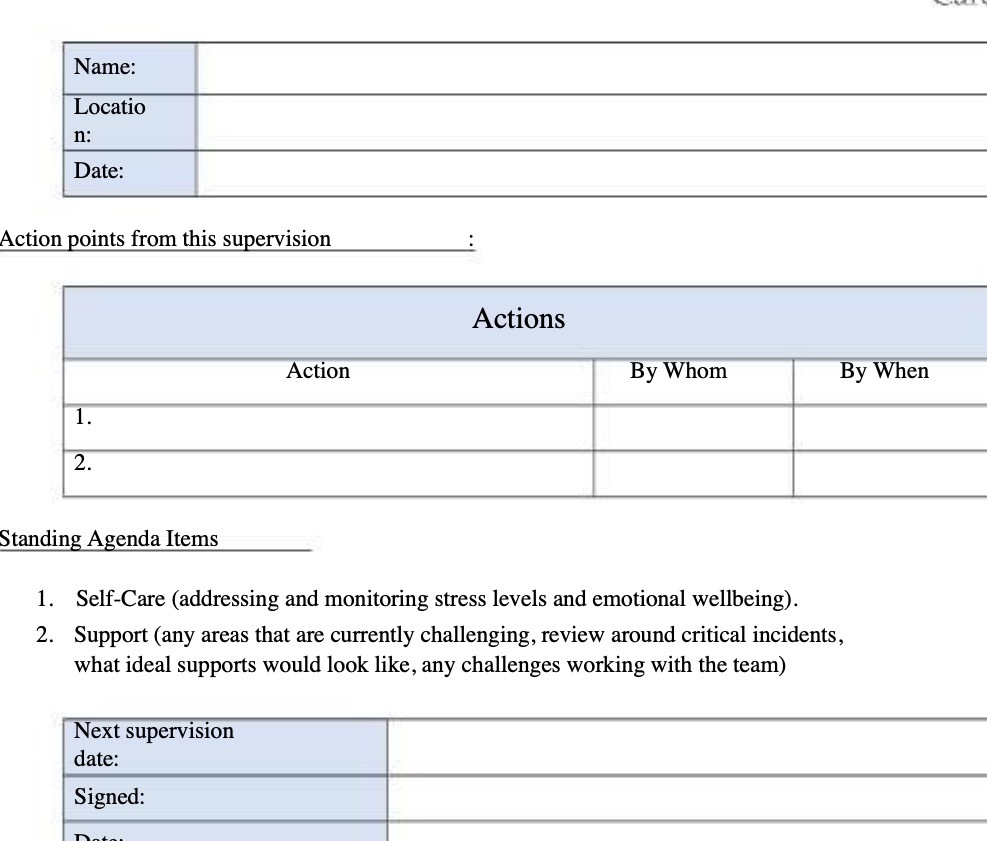  Name: Locatio n: Date: Action points from this supervision Actions Action