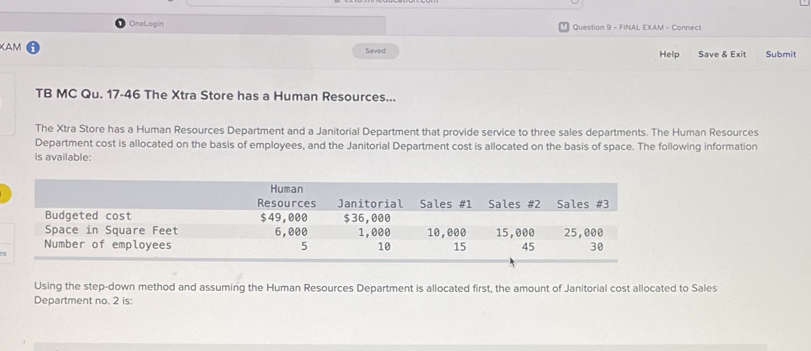  OneLogin M Question 9 - FINAL EXAM - Connect XAM i