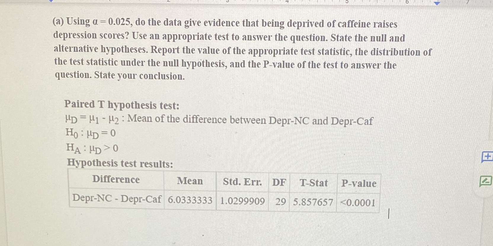  (a) Using a = 0.025, do the data give evidence that