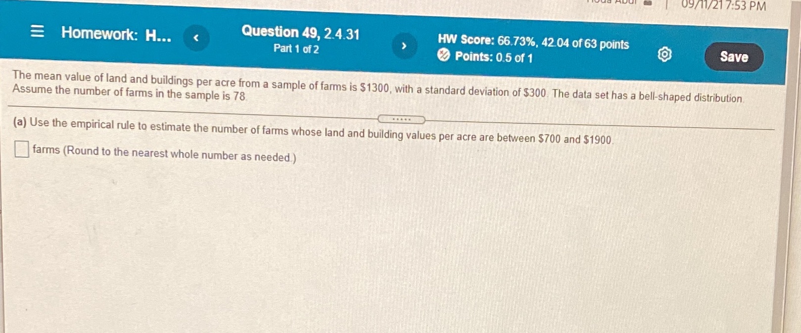 Homework: H... Question 49, 24 M Part 1 of2 HW Score: 6673%,
