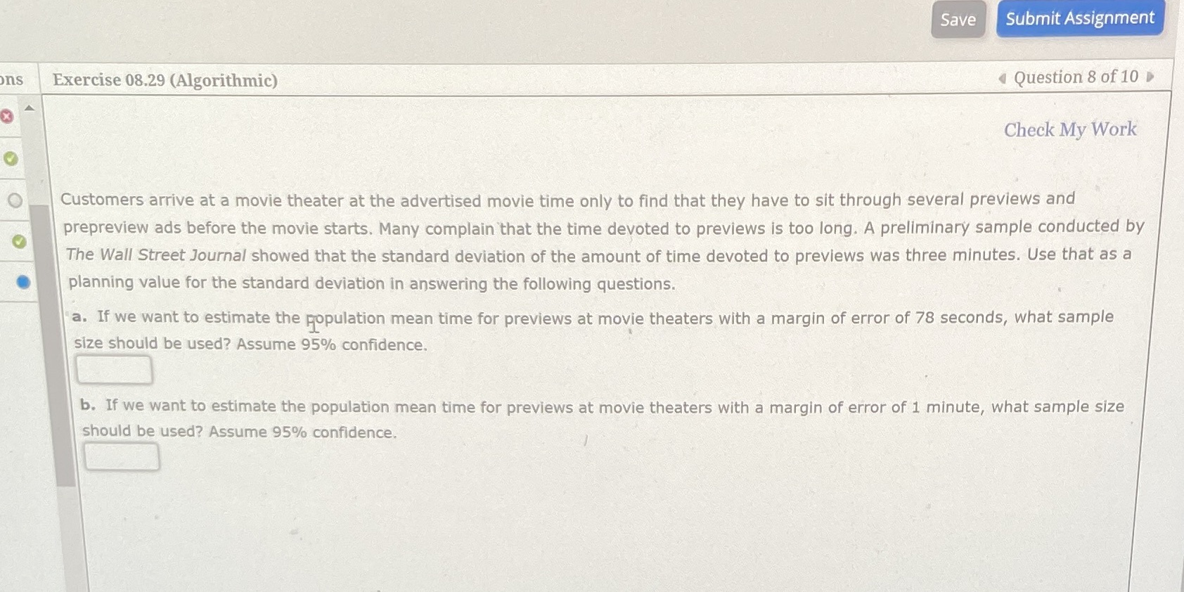 Save Submit Assignment ons Exercise 08.29 (Algorithmic) Question 8 of 10