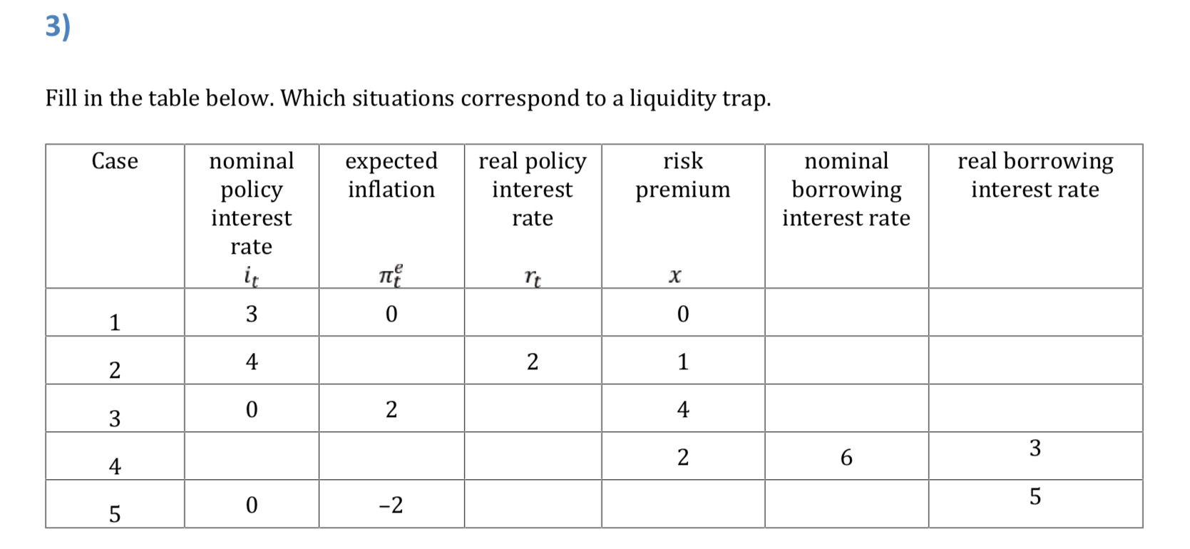  3) Fill in the table below. Which situations correspond to a