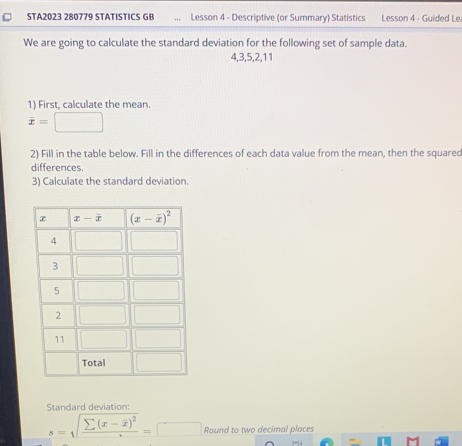 STA2023 280779 STATISTICS GB ... Lesson 4 - Descriptive (or Summary)