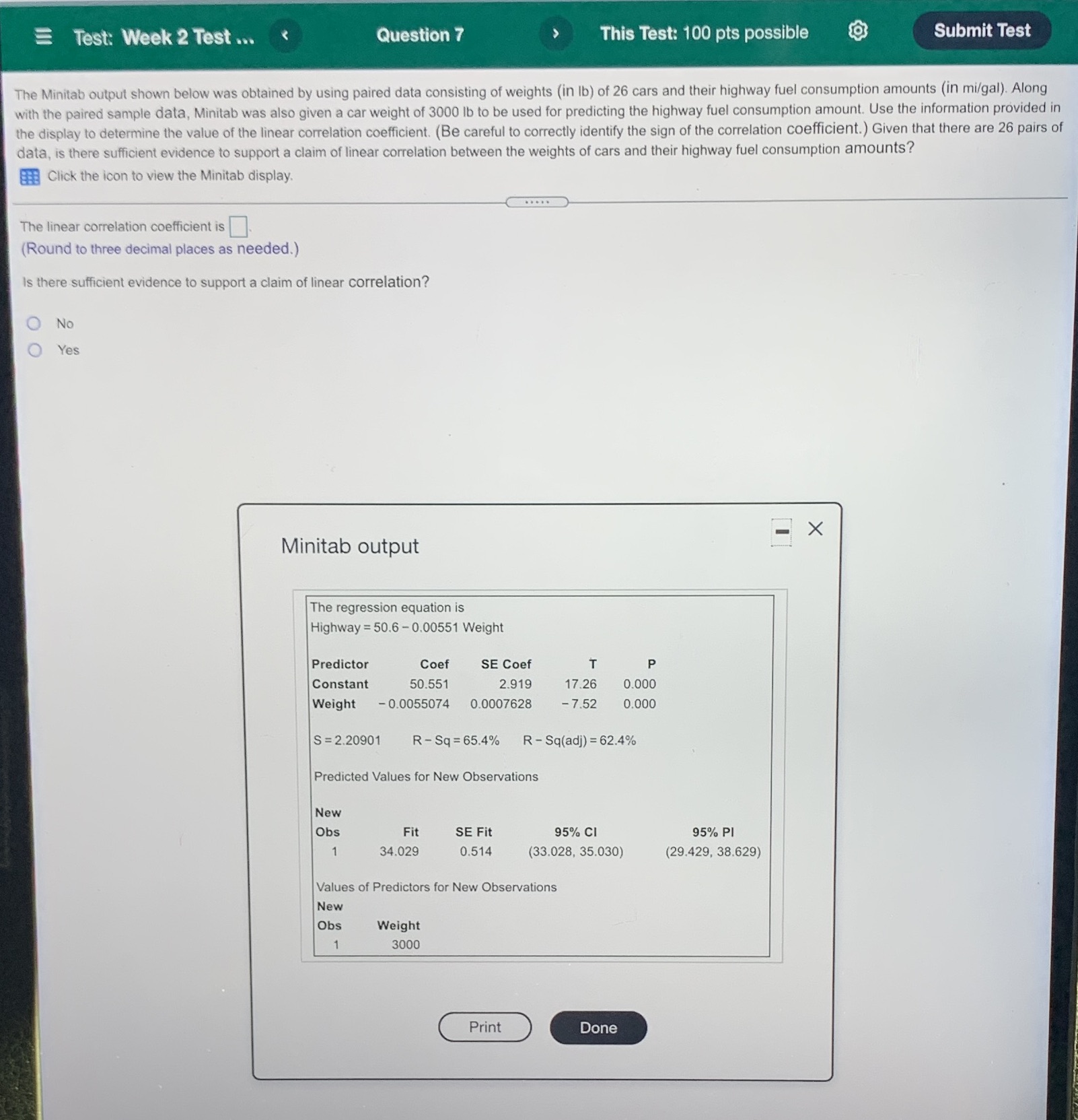  S Test: Week 2 Test ... Question 7 This Test: 100