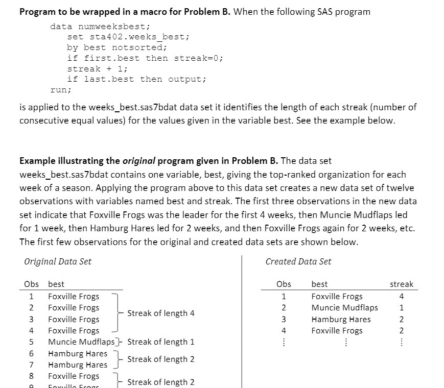  Program to be wrapped in a macro for Problem B. When