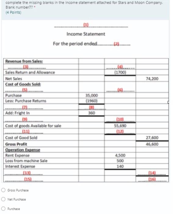Allowance Net Sales Cost of Goods Sold: ..15). Purchase Less: Purchase Returns