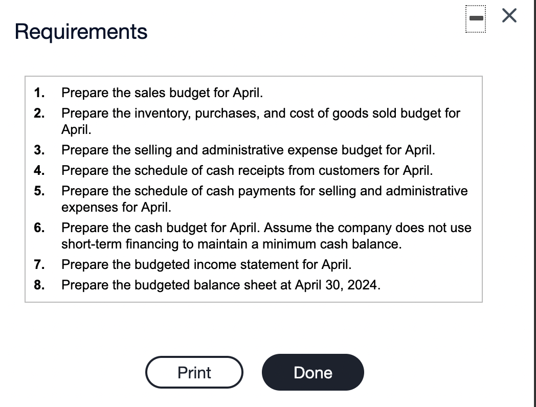 April. Tune Printing Supply Inventory, Purchases, and Cost of Goods Sold Budget