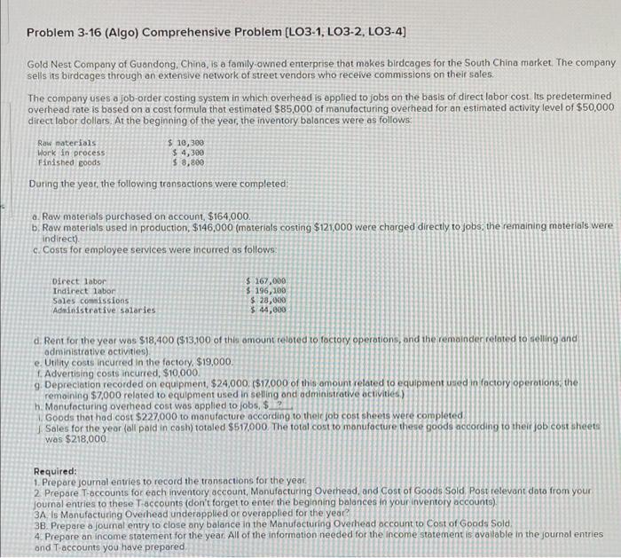  jountal entry all 11 transactions Problem 3-16 (Algo) Comprehensive Problem [LO3-1,