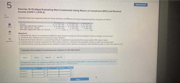 Return on Investment (ROI) (L010-1) Provide the missing data in the following