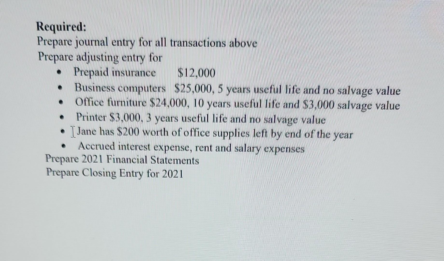 business in Vancouver during 2021: July 1 Jane invested $350,000 in Jane