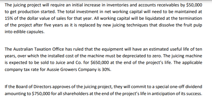 relevant information for this project. WACC = 0.02 for NPV The project