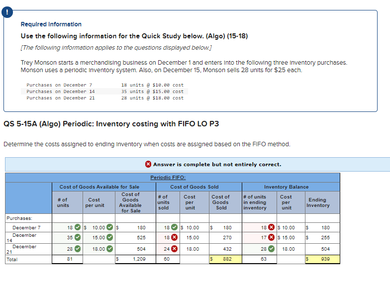  Required Information Use the following information for the Quick Study below.