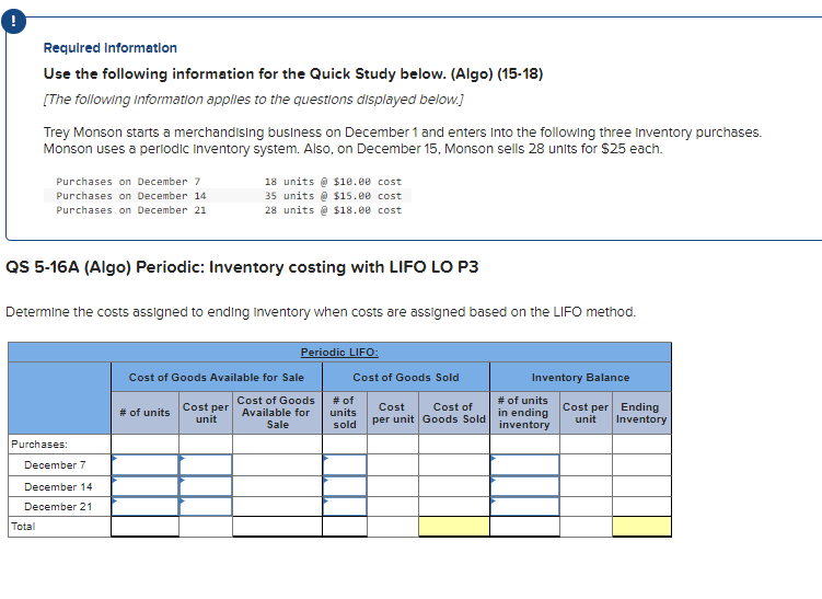 (Algo) (15-18) [The following information applies to the questions displayed below.] Trey