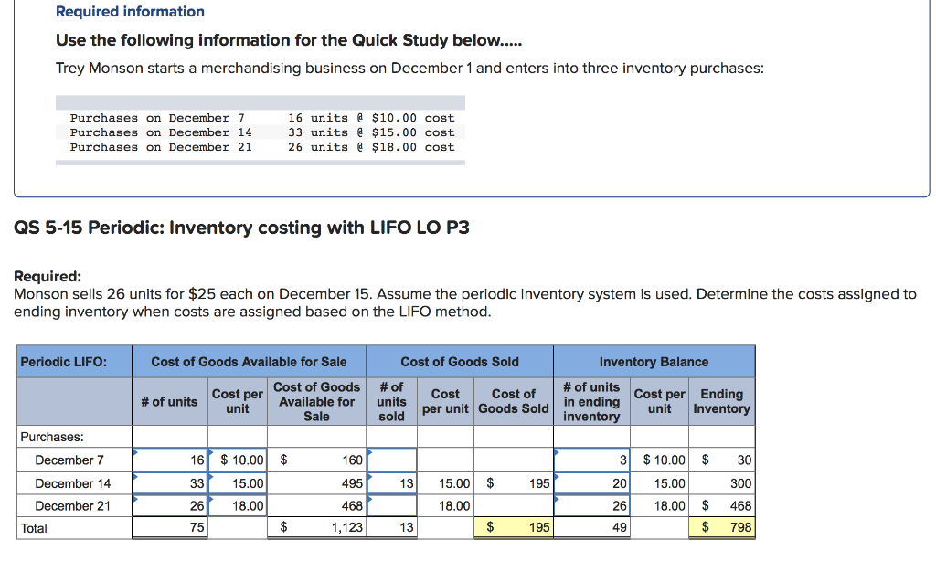  Required information Use the following information for the Quick Study below....