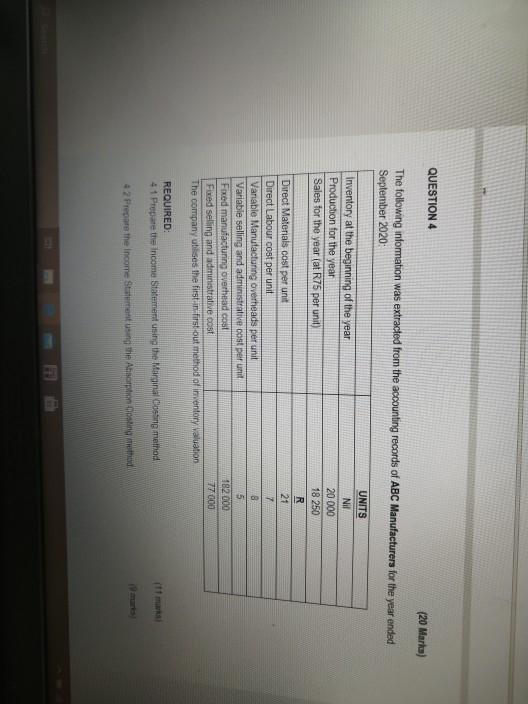  QUESTION 4 (20 Markus) The following information was extracted from the