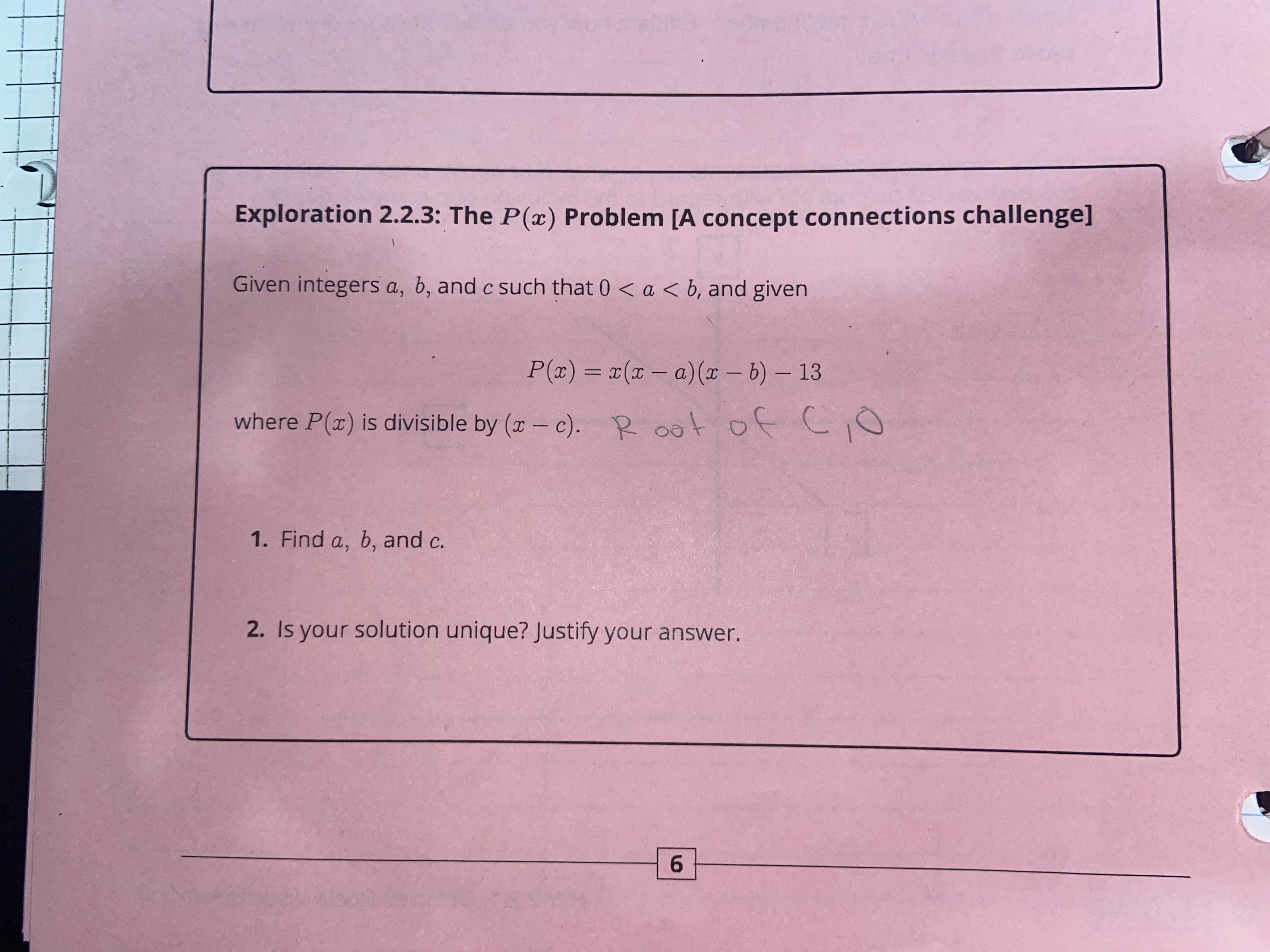 This please Exploration 2.2.3: The P(x) Problem [A concept connections challenge] Given