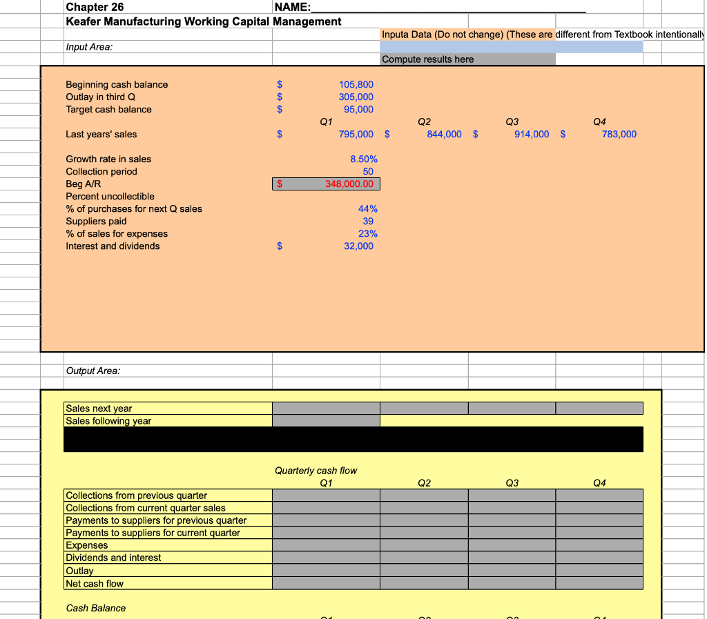 Please only use the numbers provided here in the Excel Template