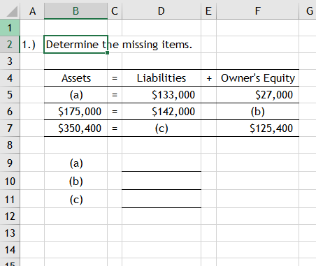  B G A B D E F 1 2 1.) Determine