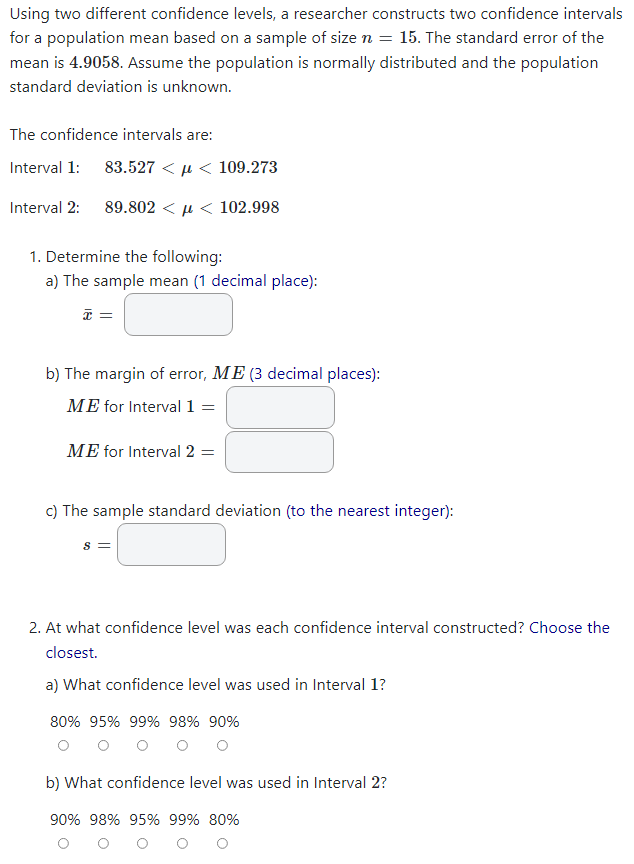 for a population mean based on one sample taken from a normal