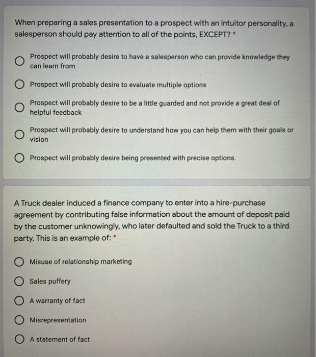  When preparing a sales presentation to a prospect with an intuitor