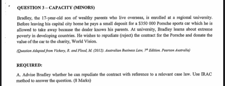 For both questions below use IRAC method and relevant case. QUESTION 3