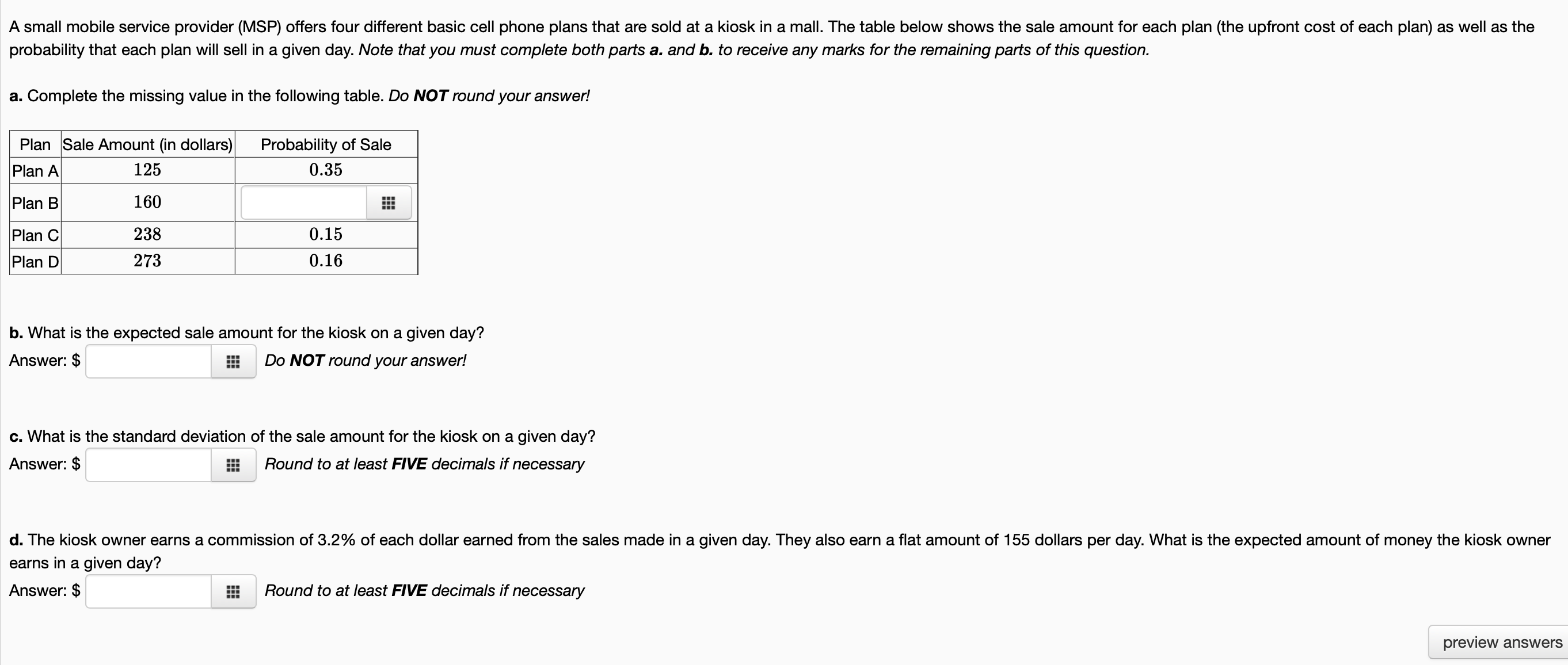  A small mobile service provider (MSP) offers four different basic cell
