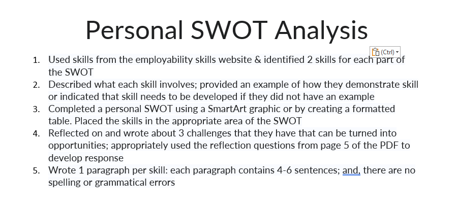 1. 2. 4. Personal SWOT Analysis E" (Ctrnv Used skills from