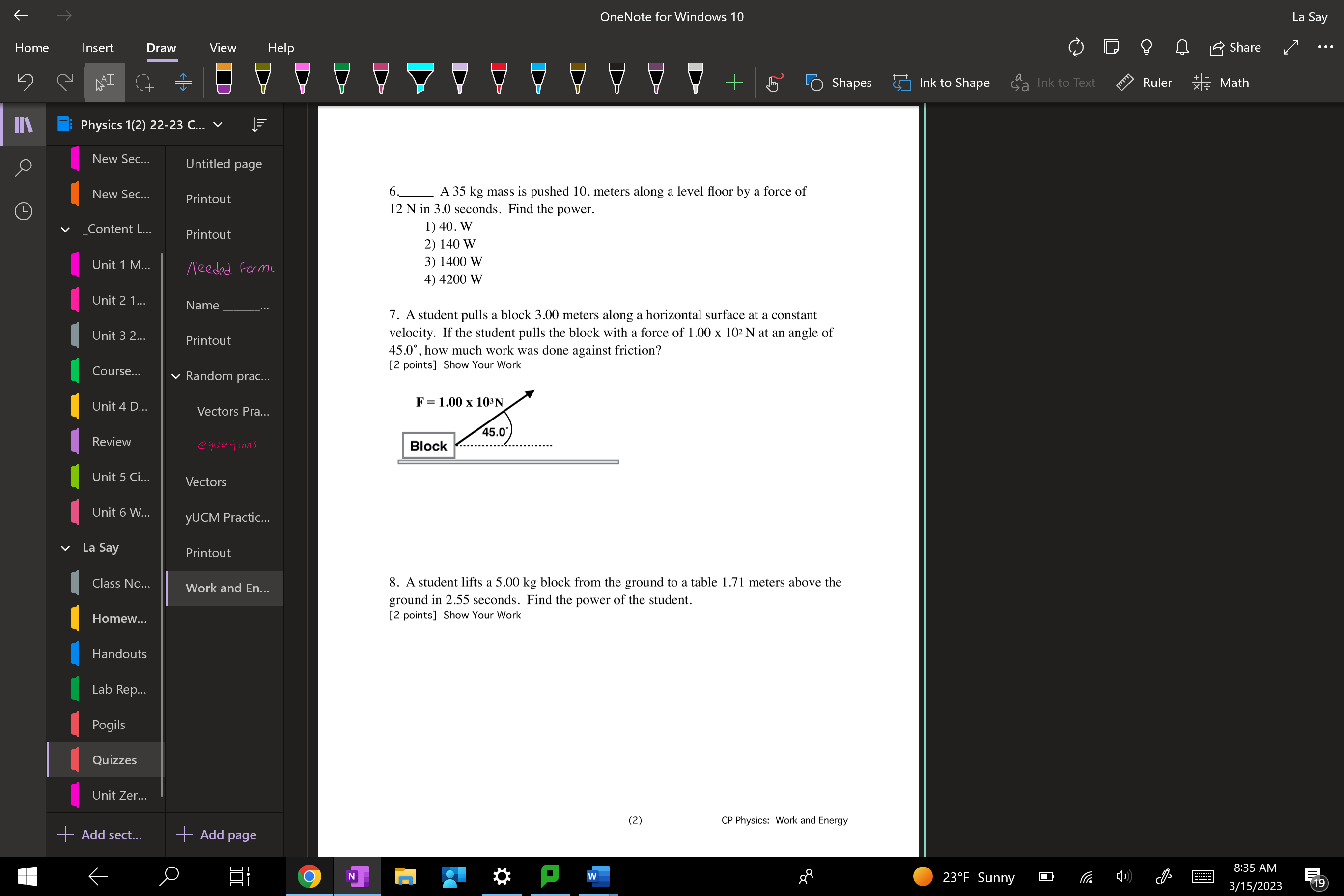 answer questions in doc. OneNote for Windows 10 La Say Home Insert