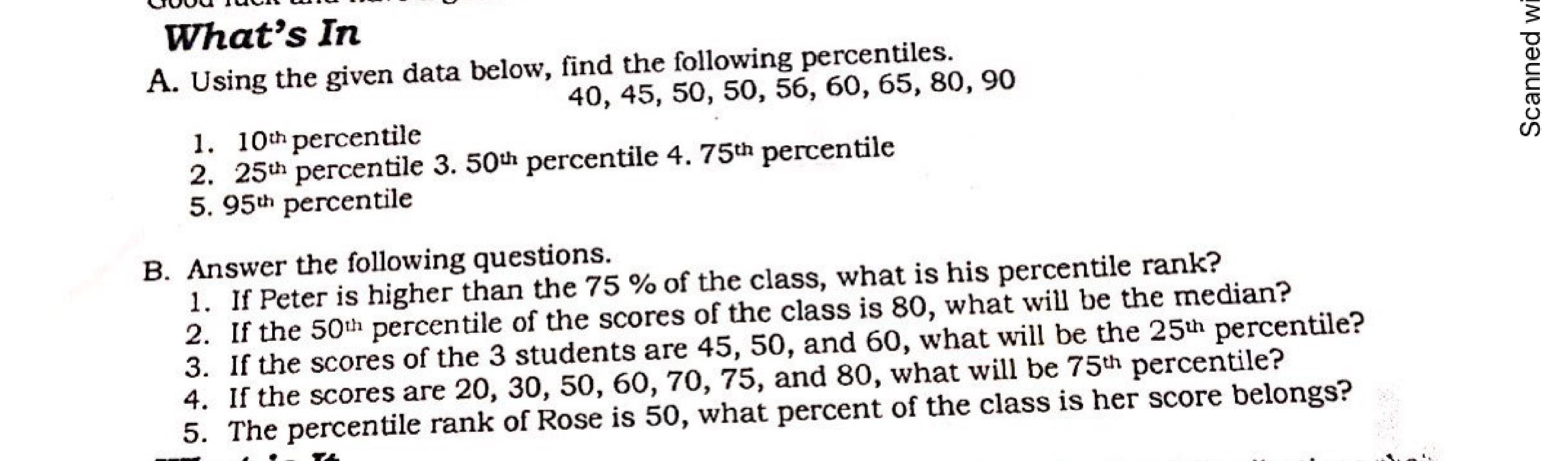 ALL ABOUT STATS What's In A. Using the given data below, find