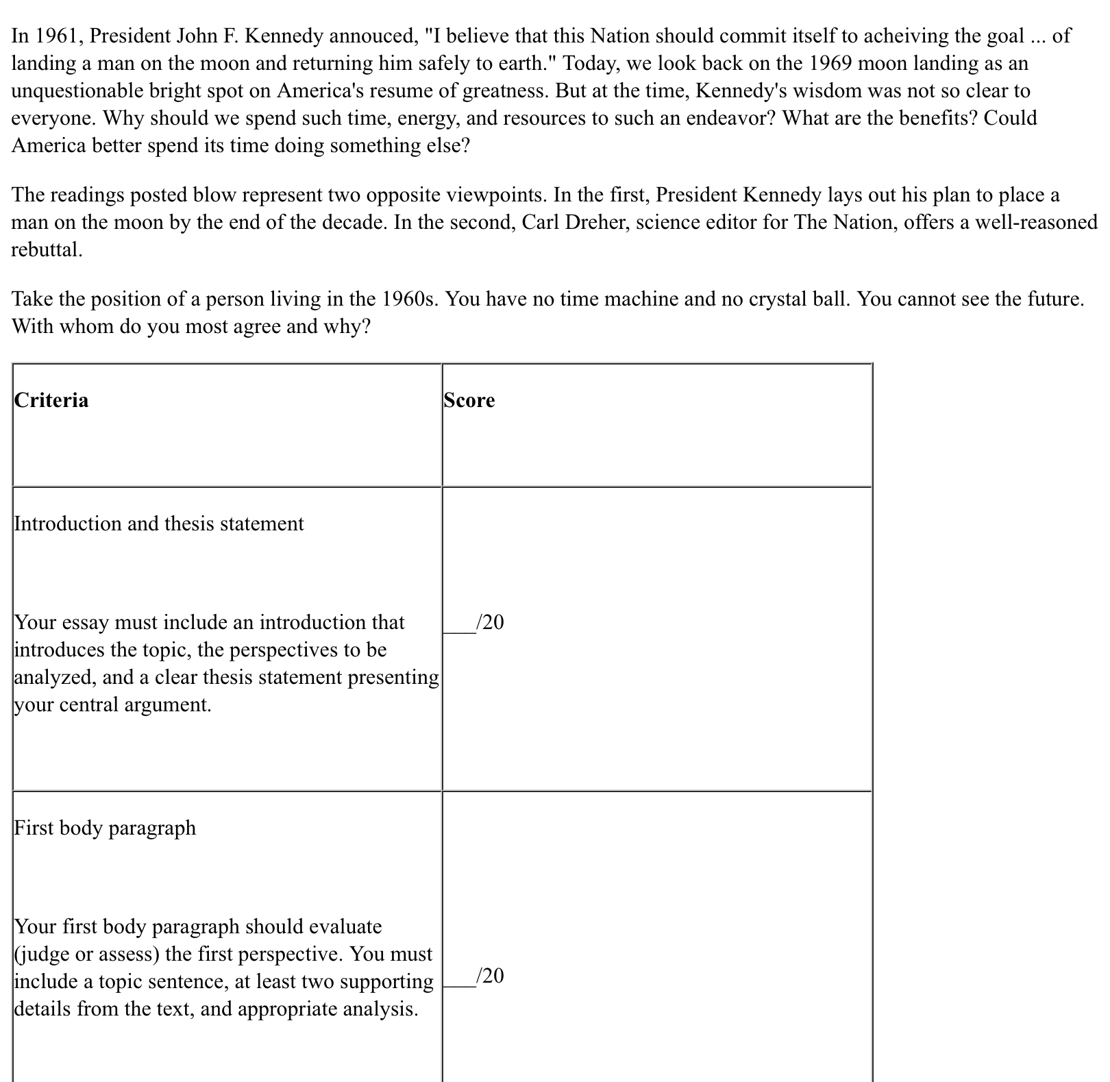 clear thesis statement presenting your central argument. First body paragraph Your rst