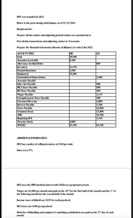 I just need assistance on the first portion (preparing January's entries and