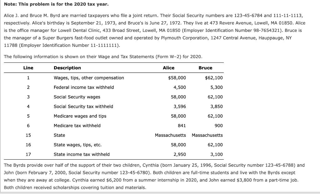 please help me with the 1040 only please Note: This problem is