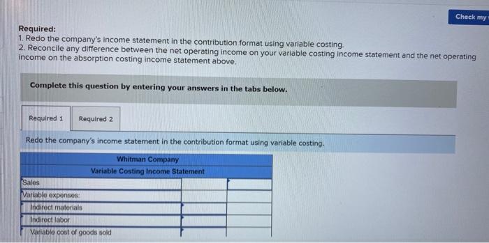 just completed its first year of operations. The company's absorption costing income