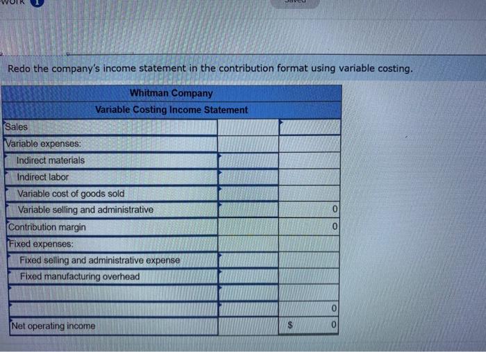 statement for the year follows: Whitman Company Income Statement Sales (38,000 units