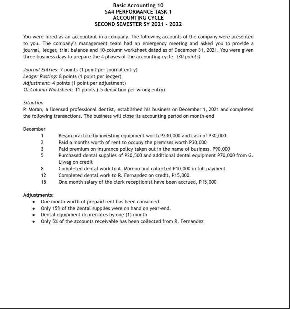  Basic Accounting 10 SA4 PERFORMANCE TASK 1 ACCOUNTING CYCLE SECOND SEMESTER