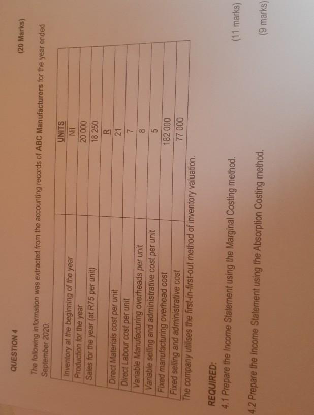 please help its due 2day @12 QUESTION 4 (20 Marks) The