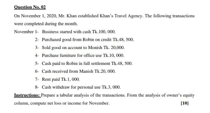 answer please Question No. 02 On November 1, 2020, Mr. Khan