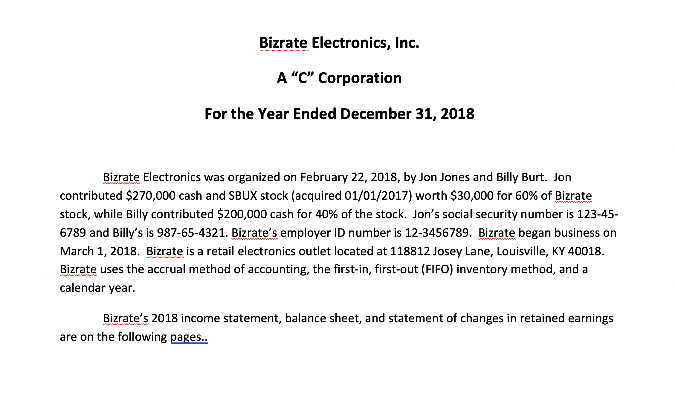 Please help me to prepare the 2018 Form 1120 for Bizrate Electronics